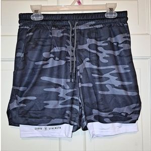 Men’s compression workout shorts gray camo exercise bottom athletic outdoor work